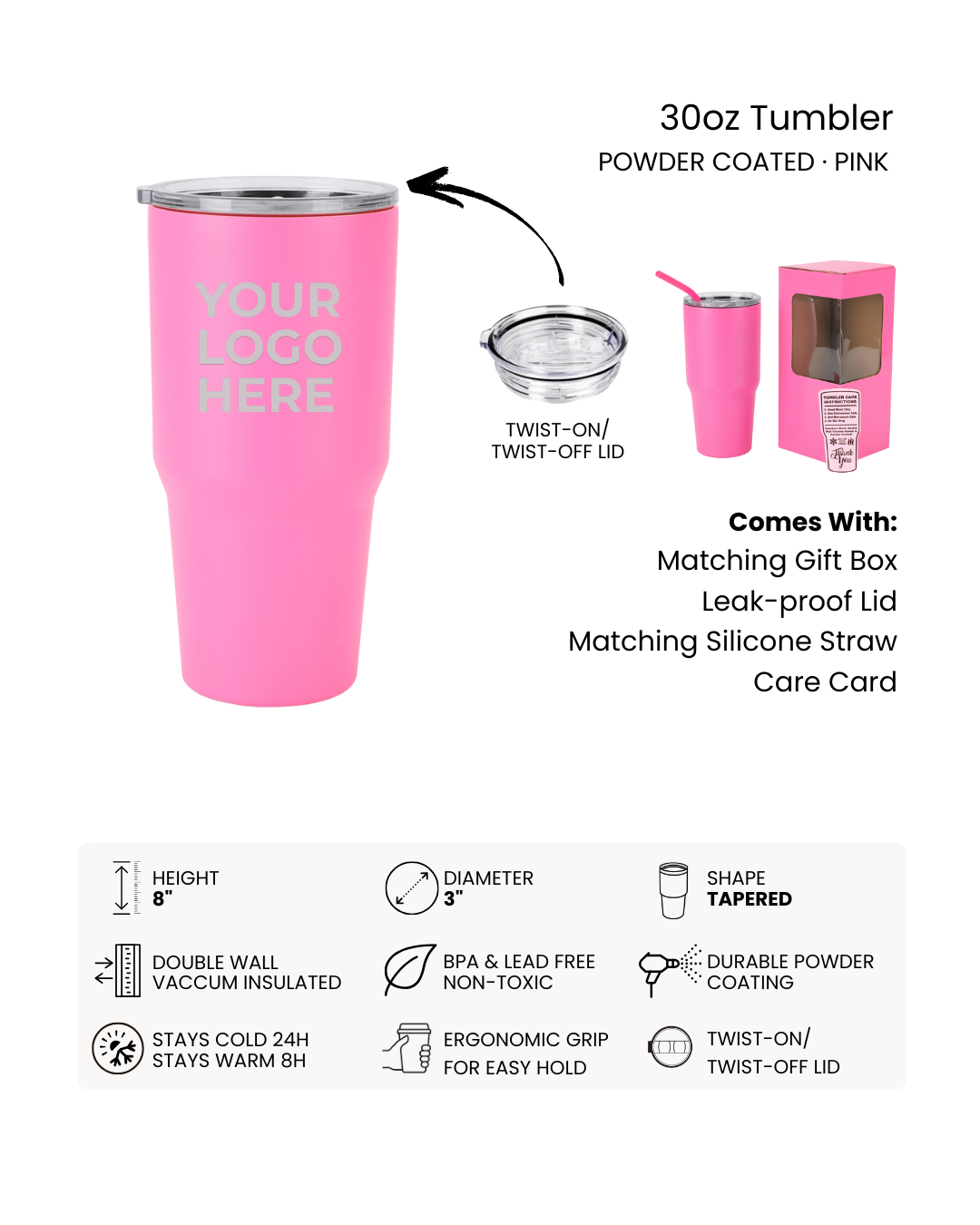 30oz Laser-Engraved Insulated Tumbler – (Large Capacity)