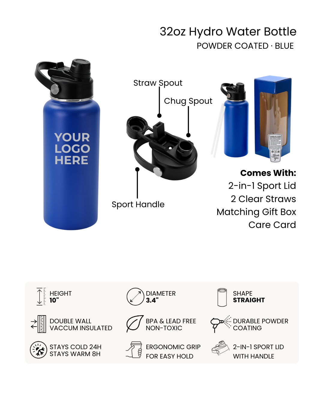 32oz Hydro Water Bottle – Custom Laser Engraved (Name or Student ID)