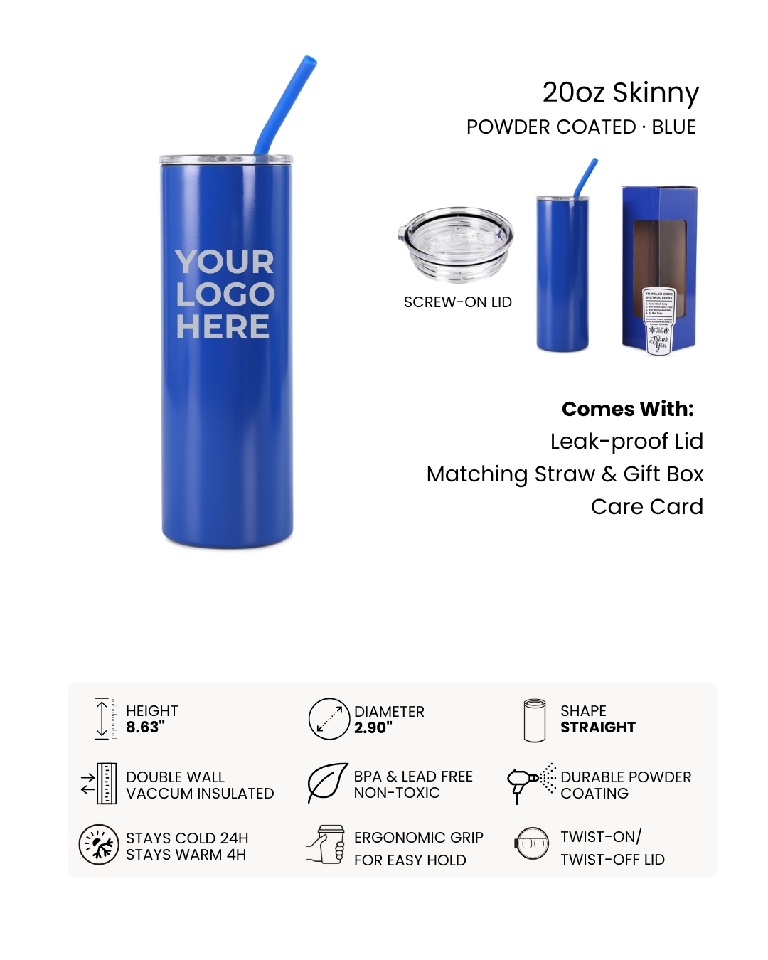 20oz Skinny Laser-Engraved Tumbler - Custom Mascot Edition